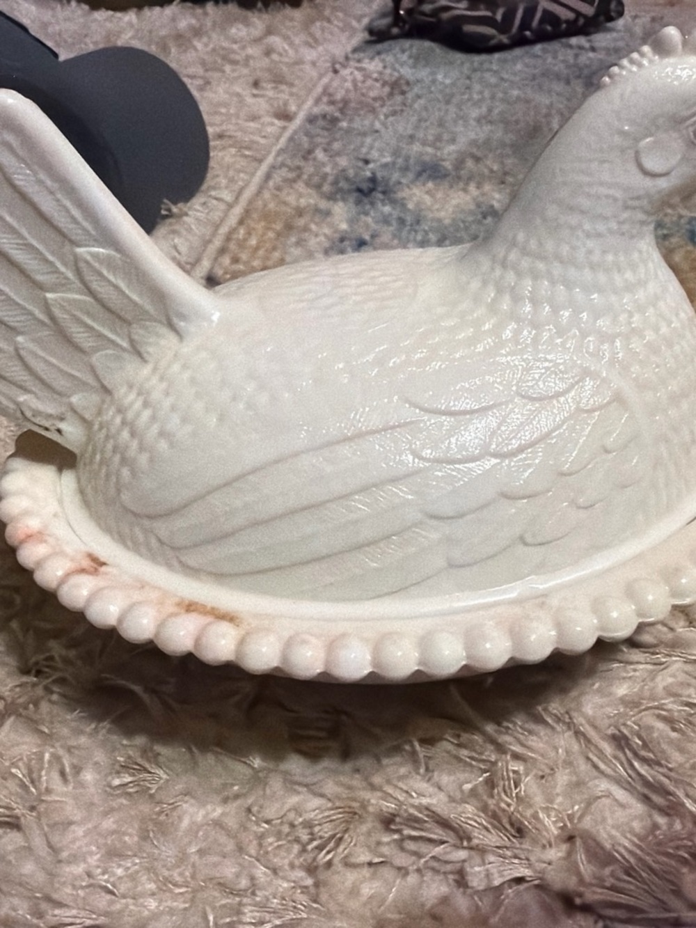 White Ceramic Hen on Nest Decorative Dish